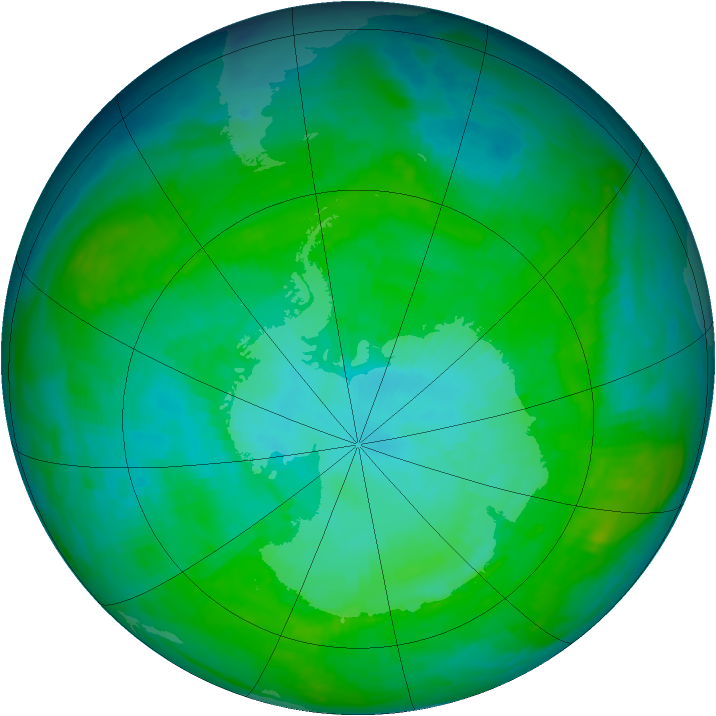 Antarctic ozone map for 16 January 1985